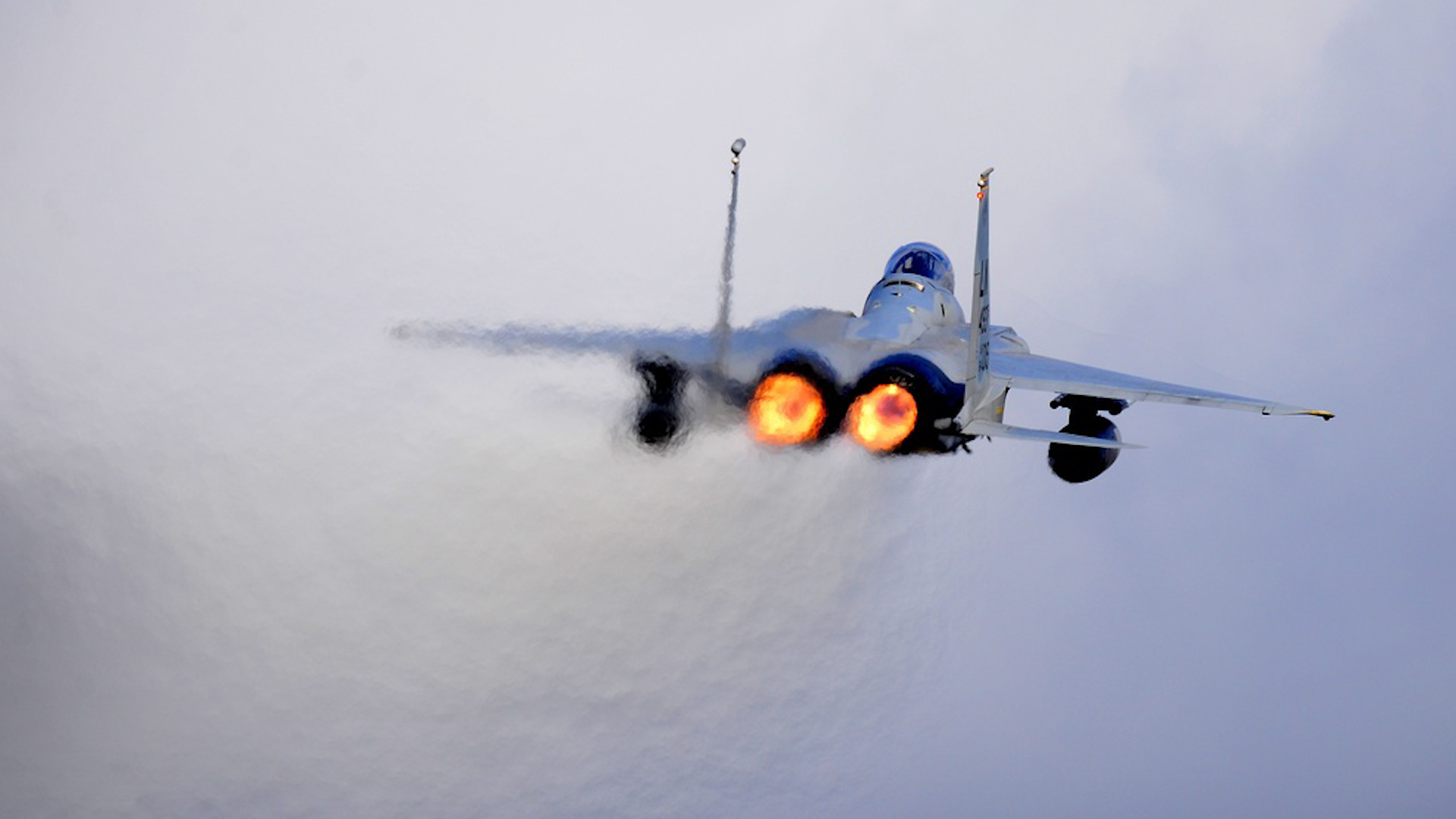 US Air Force F-15C Eagle launches for training sortie at RAF Lakenheath