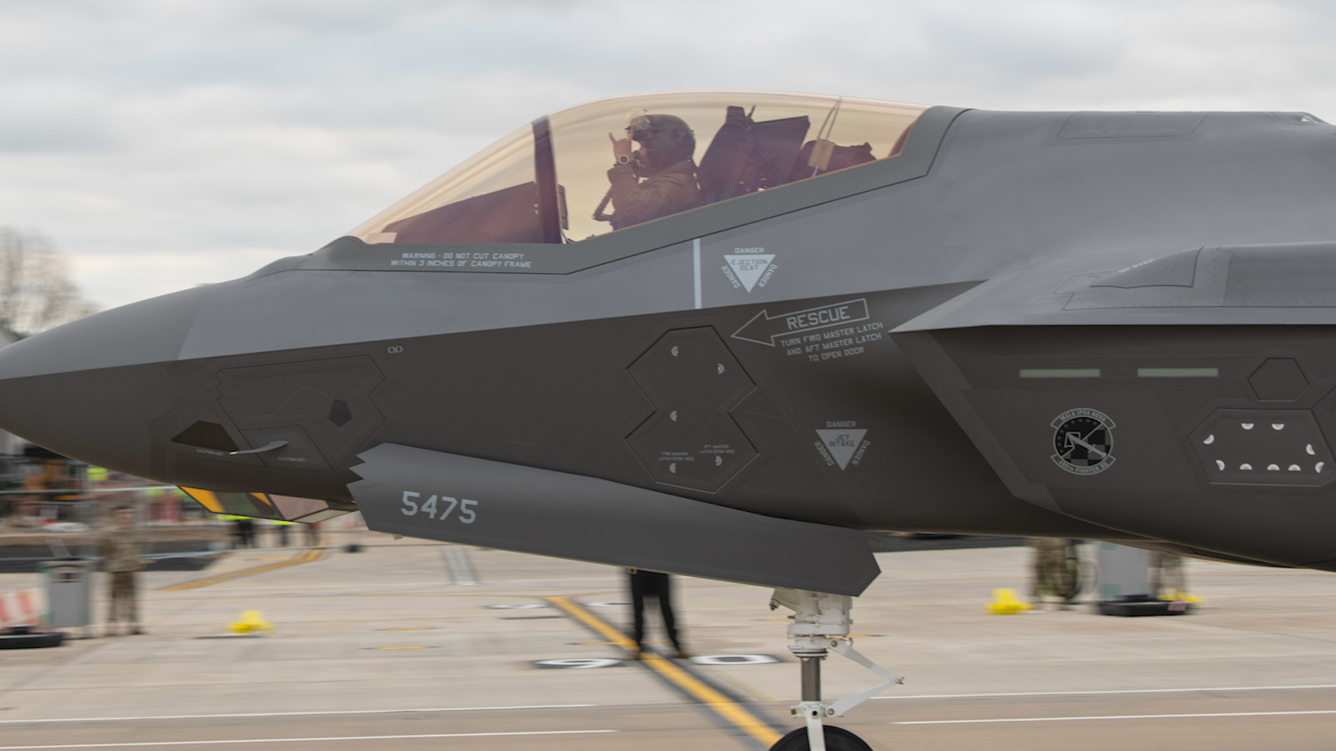US Air Force F-35A Lightning II assigned to the 495th Fighter Squadron axis after first arrival at RAF Lakenheath  (Picture: US Air Force).