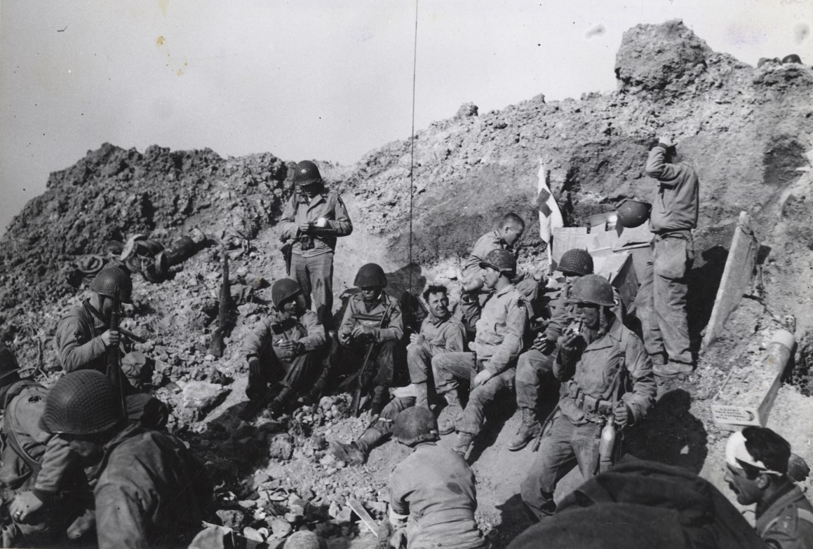 US Army Rangers on cliffs in Normandy during Normandy invasion in June 1944