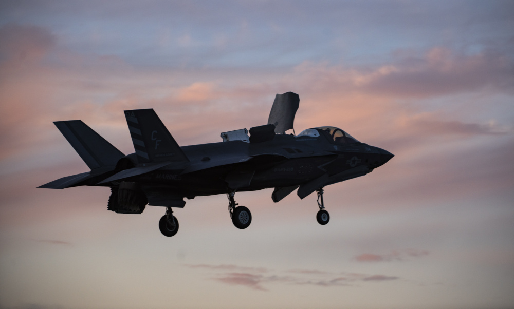 US Marine Corps F-35B at RAF Lakenheath before joining UK Carrier Strike Group 260421 CREDIT US AIR FORCE