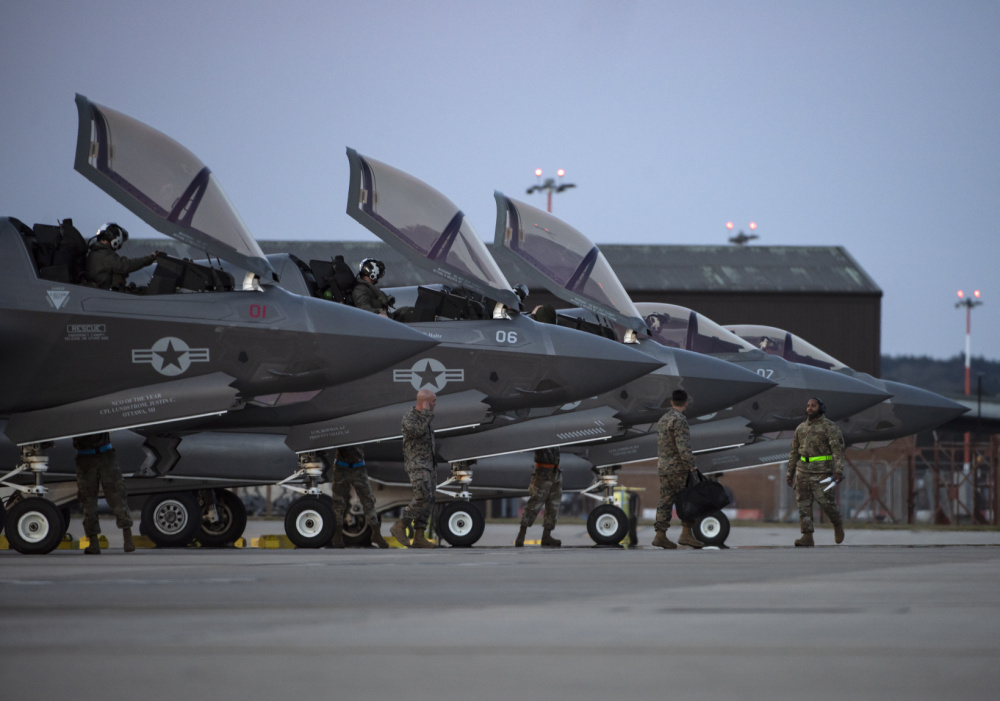 US Marine Corps F-35Bs at RAF Lakenheath in Suffolk, before joining UK Carrier Strike Group, April 2021 (Picture: US Air Force).