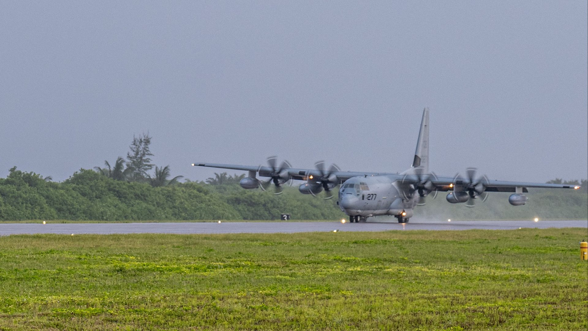 US Marine Corps KC-130J Super Hercules lands in Diego Garcia