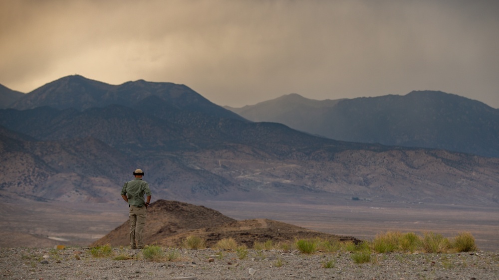 US Marine looks over training area landscape
