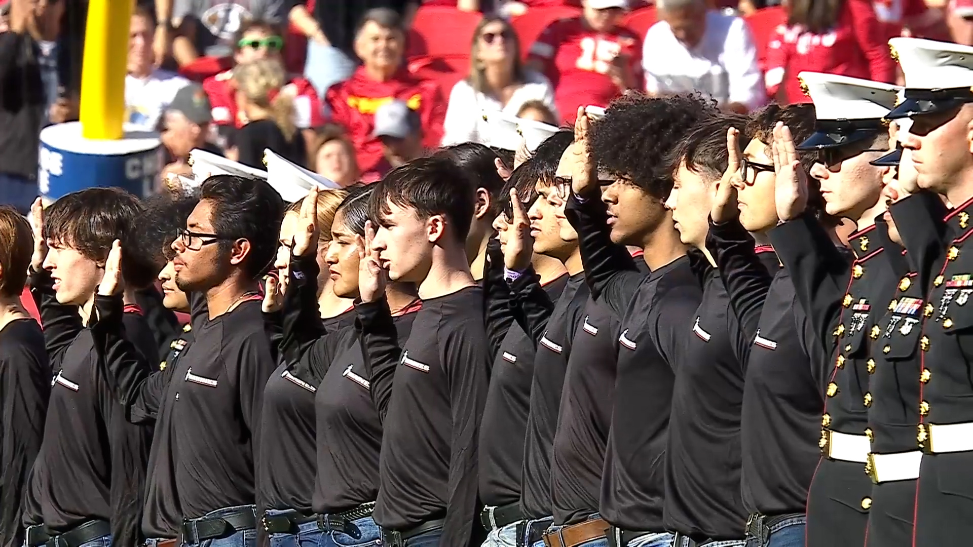 US Marines and recruits during Oath of Enlistment ceremony