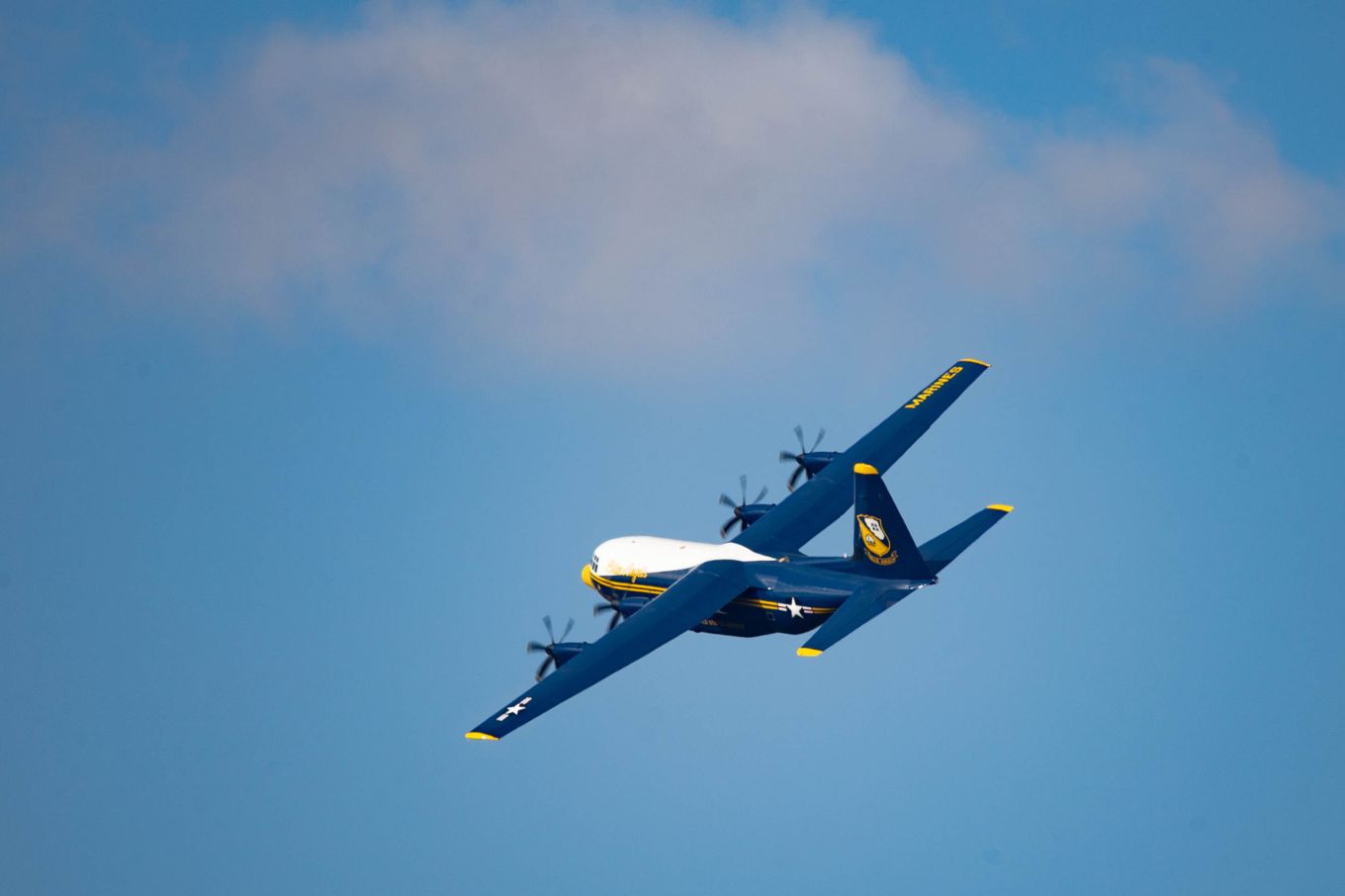 US Navy Aerobatic Flight Demonstration Squad Blue Angels 'Fat Albert' aircraft leaves Cambridge Airport UK for Iceland then Maine USA 040820 CREDIT RAF.jpeg
