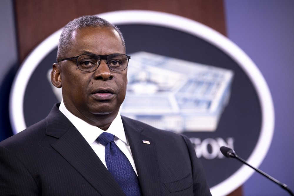 US Secretary of Defense Lloyd J. Austin III briefs the media