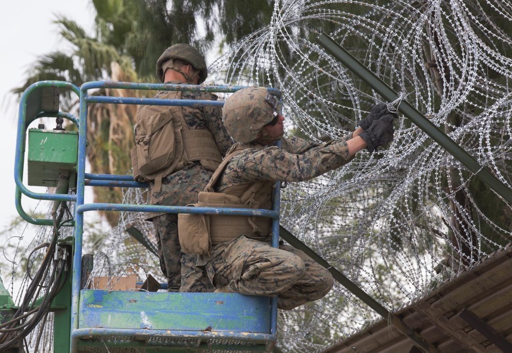 Putting up barbed wire is a priority for troops along the border (Picture: US Department of Defense).