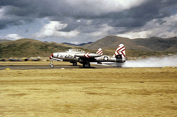USAF F-84Gs taking off during the Korean War