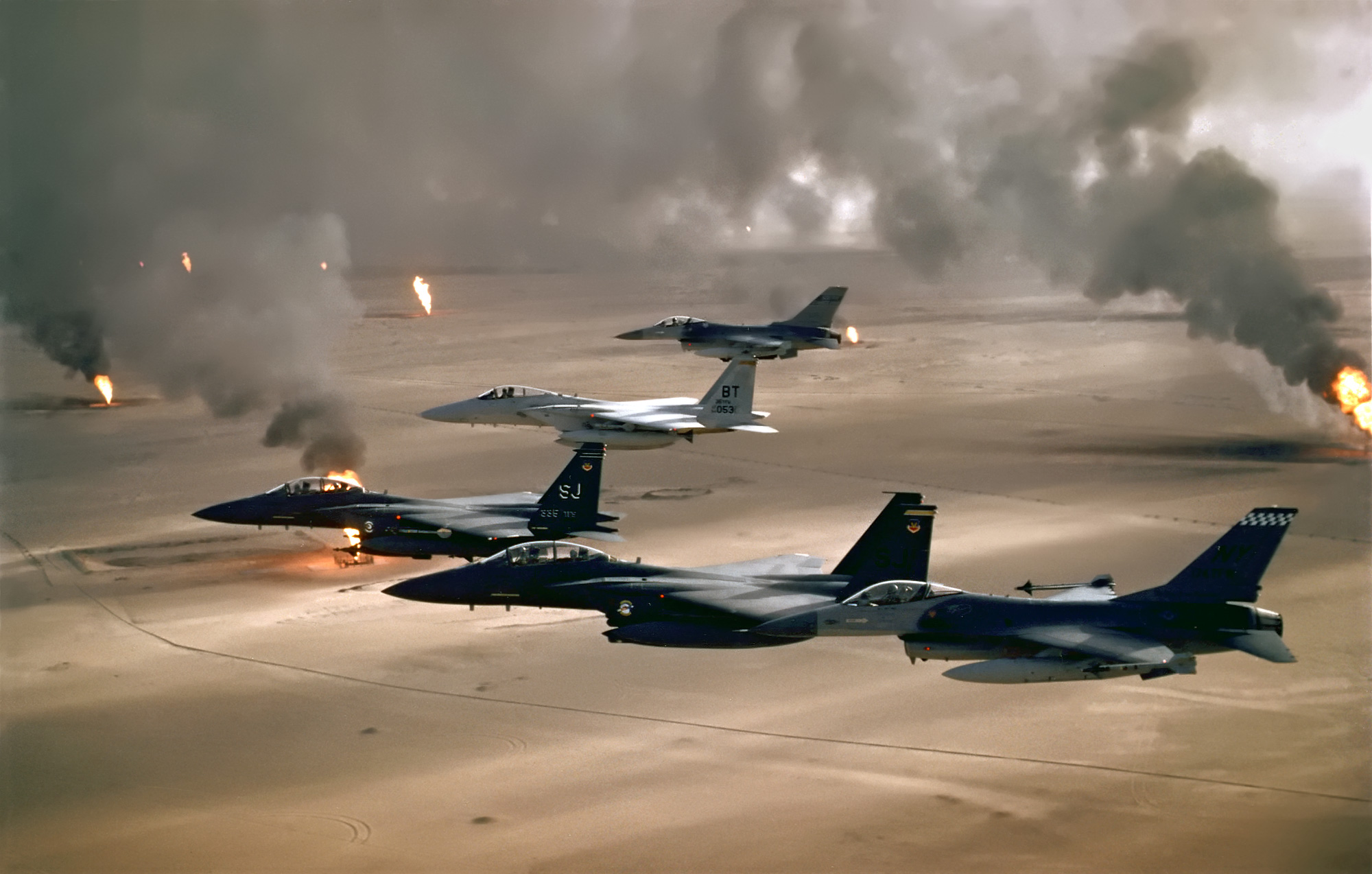 American F-16 and F-15 jets during Operation Desert Storm