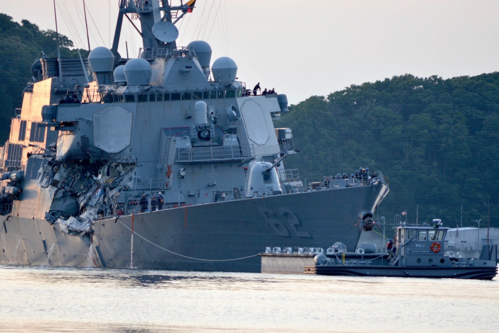 USS Fitzgerald returning to Yokosuka, Japan, after the collision (Picture: US Navy).