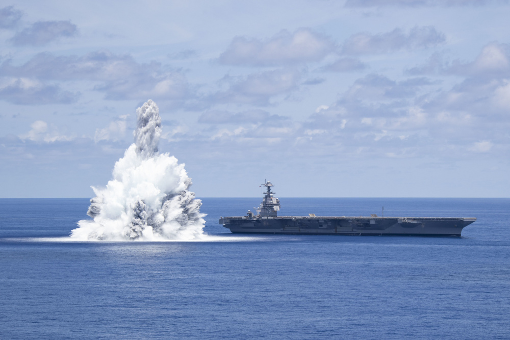 USS Gerald R Ford conducting Full Ship Shock Trials in the Atlantic Ocean 160721 CREDIT US NAVY.jpeg