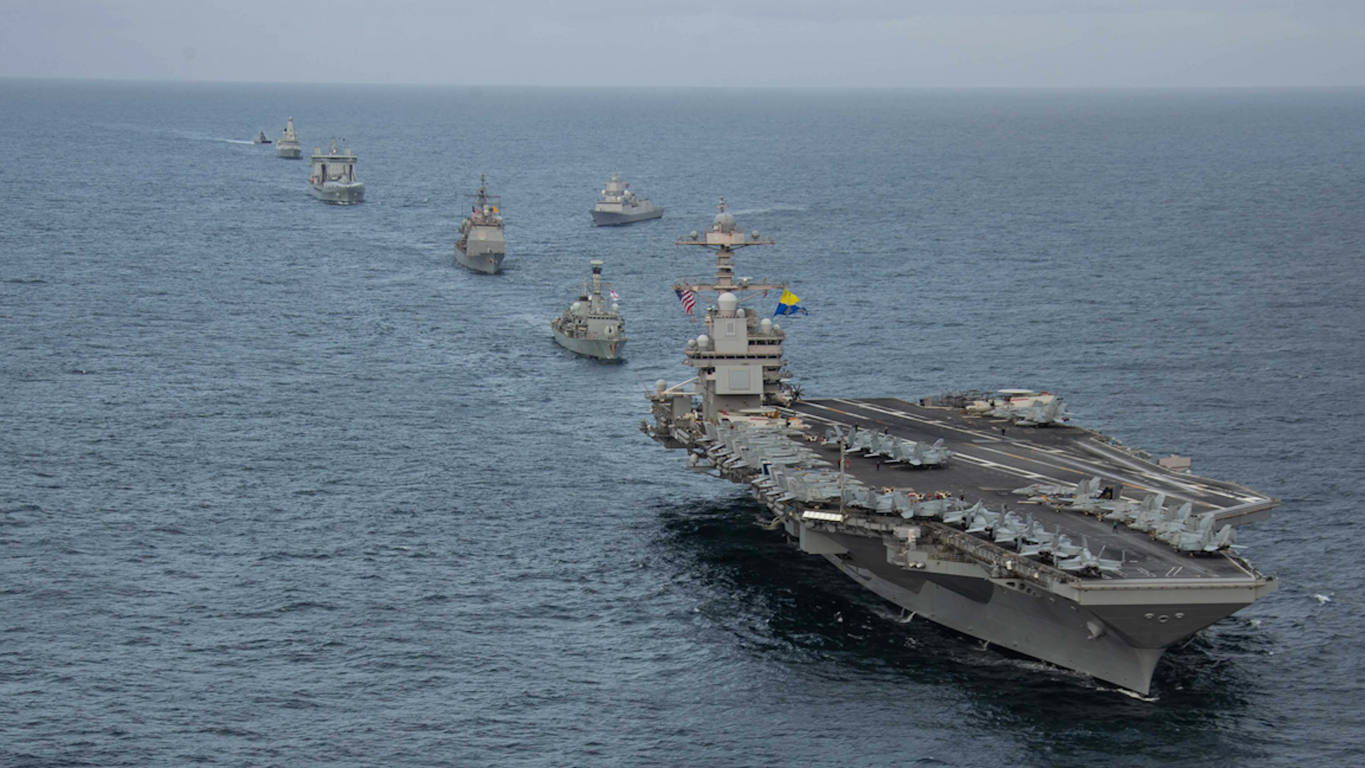 USS Gerald R. Ford sails in formation with NATO allied ships for Baltic Operations 2023 BALTOPS 23 060523 CREDIT US DEPARTMENT OF DEFENSE