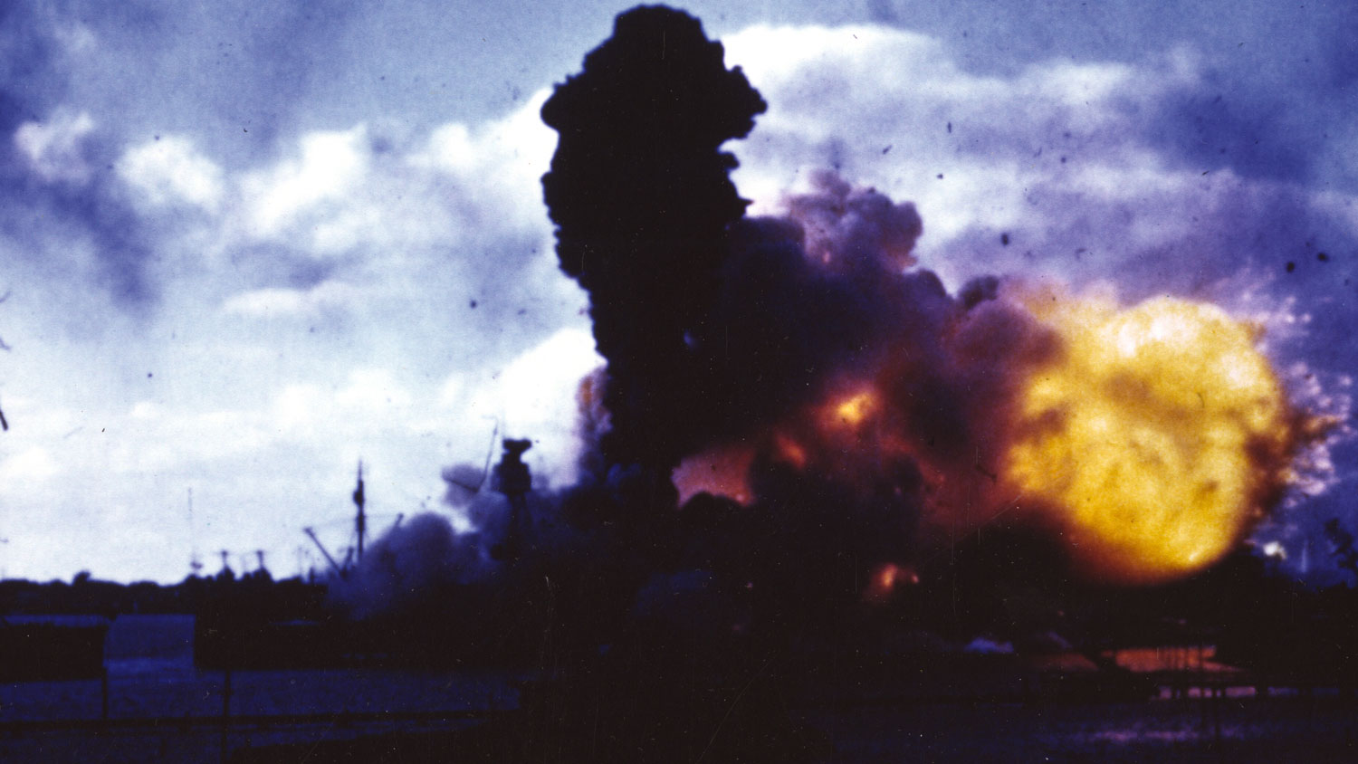 USS Arizona explodes fiercely at Pearl Harbor after Japanese attack CREDIT The US National Archives and Records Administration