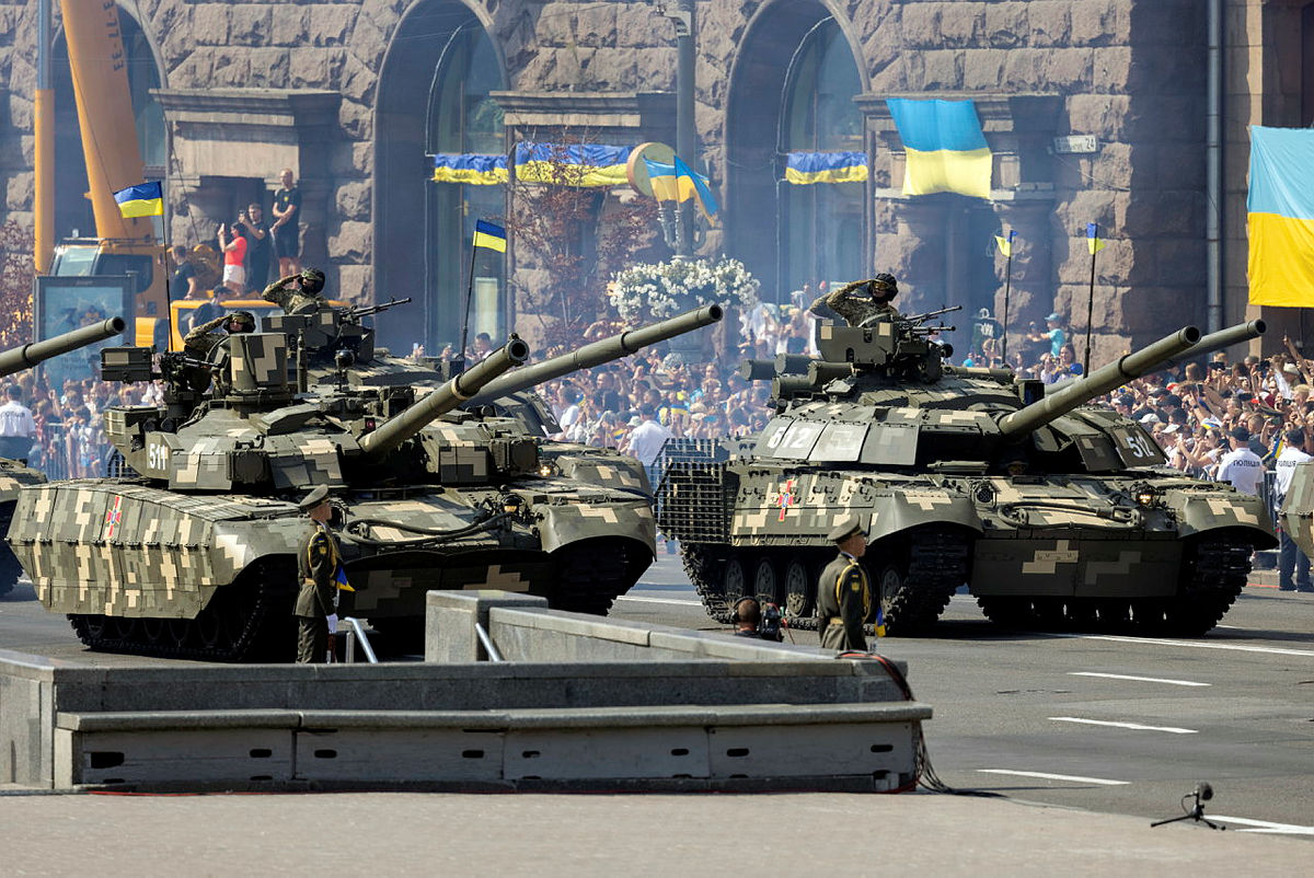 Ukrainian Main Battle Tanks (left)T-84U (right)T-64B taking part in the independence parade in Kiev 24082021 CREDIT MOD CROWN COPY.jpg