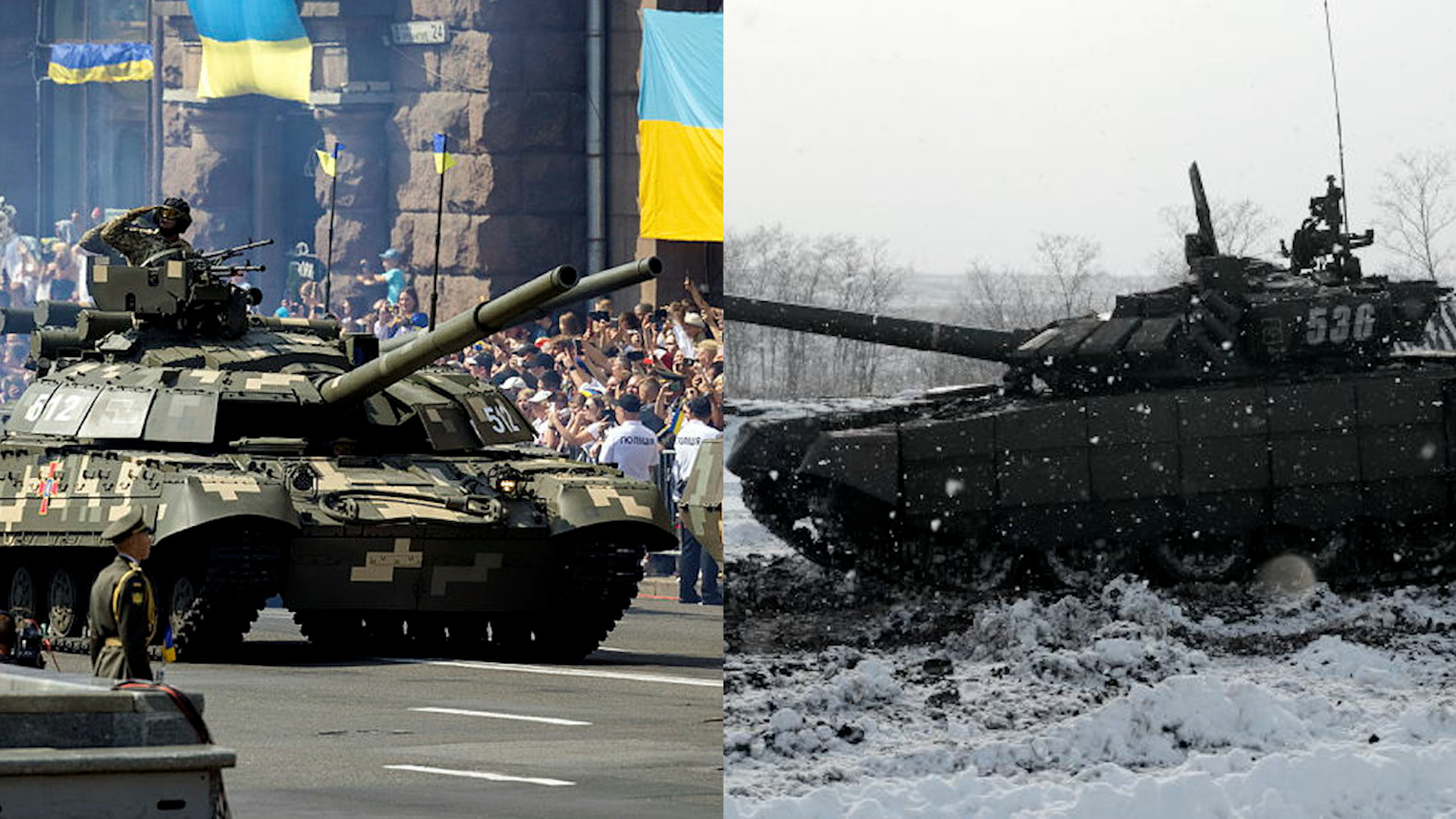 The Ukrainian battle tank T-64B (left), and the Russian T-72B3 tank (Picture: MOD).