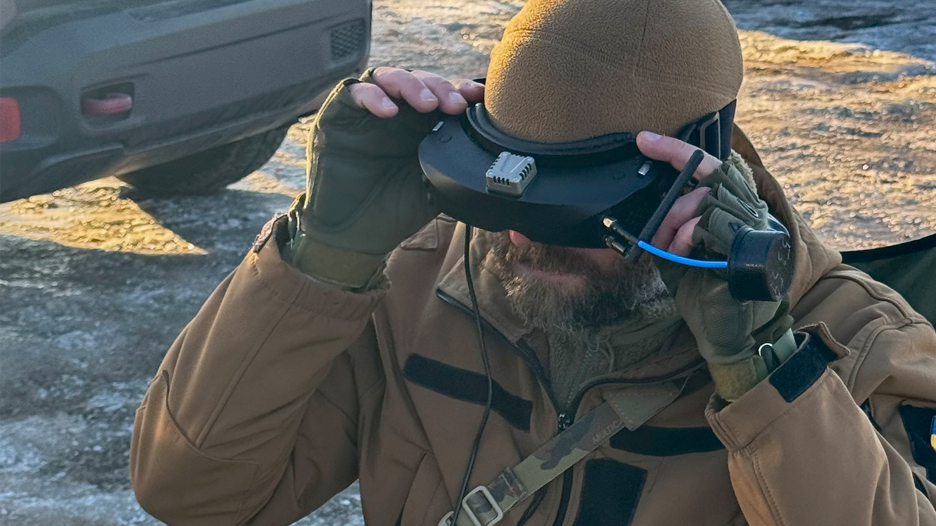 Ukrainian drone operator tries on headset 101224 CREDIT BFBS.jpg