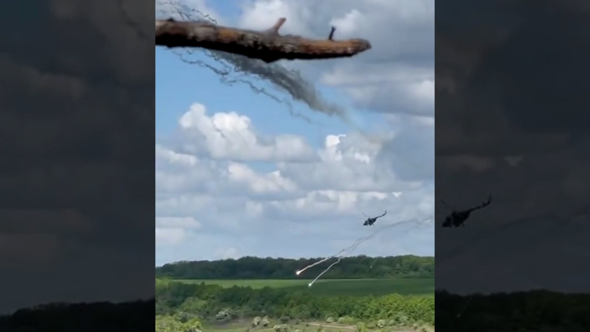 Ukrainian helicopter throwing its unguided rockets upwards, lofting DATE UNKNOWN CREDIT Telegram