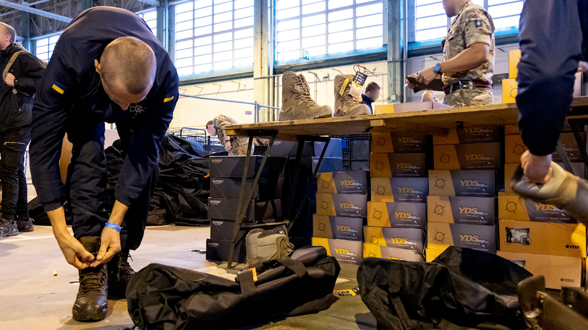Ukrainian personnel, seen here trying on various boots at a training facility within the UK 13102022 CREDIT MOD Crown Copyright