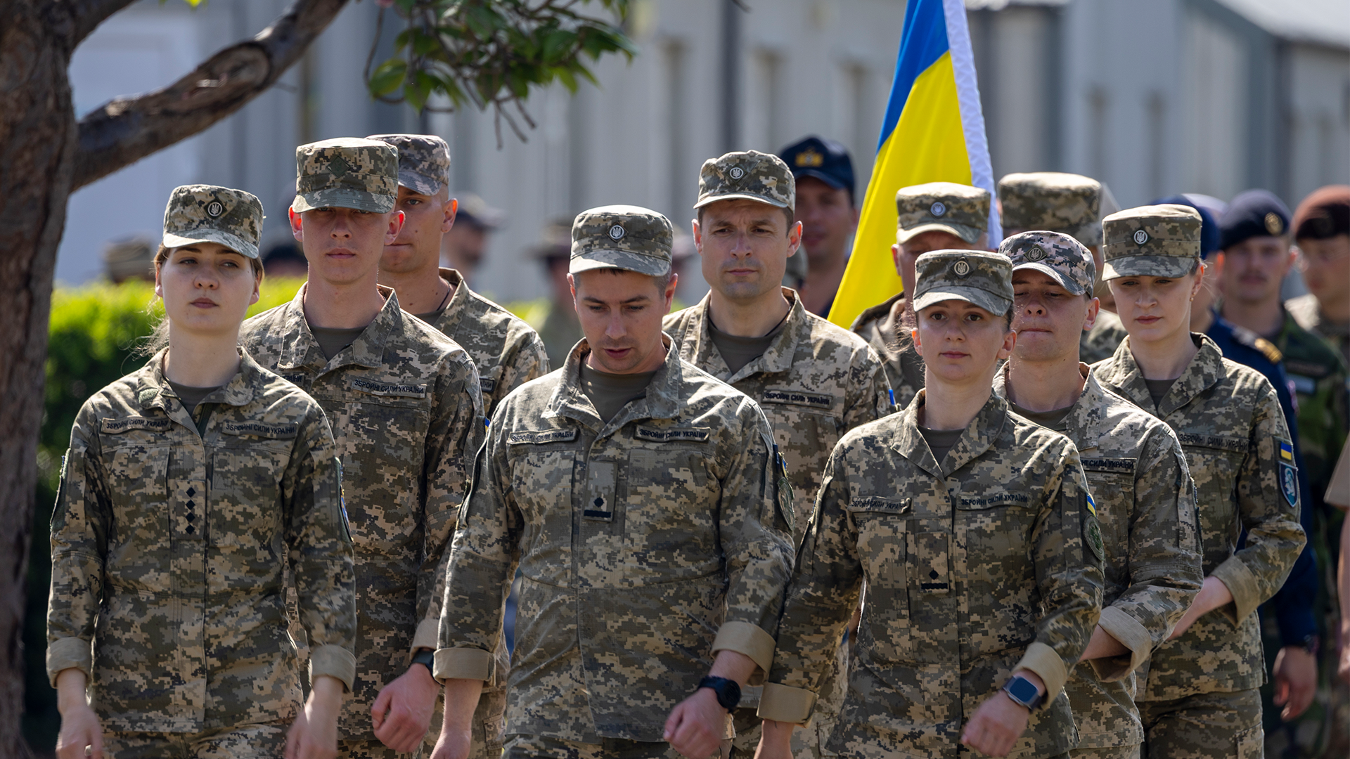 Ukrainian troops rehearsing for VE Day parade in London