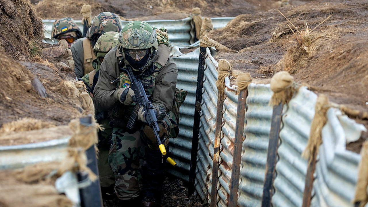 Ukrainian volunteers being trained in trench warfare by multinational forces supporting the armed forces of Ukraine (Picture: MOD),