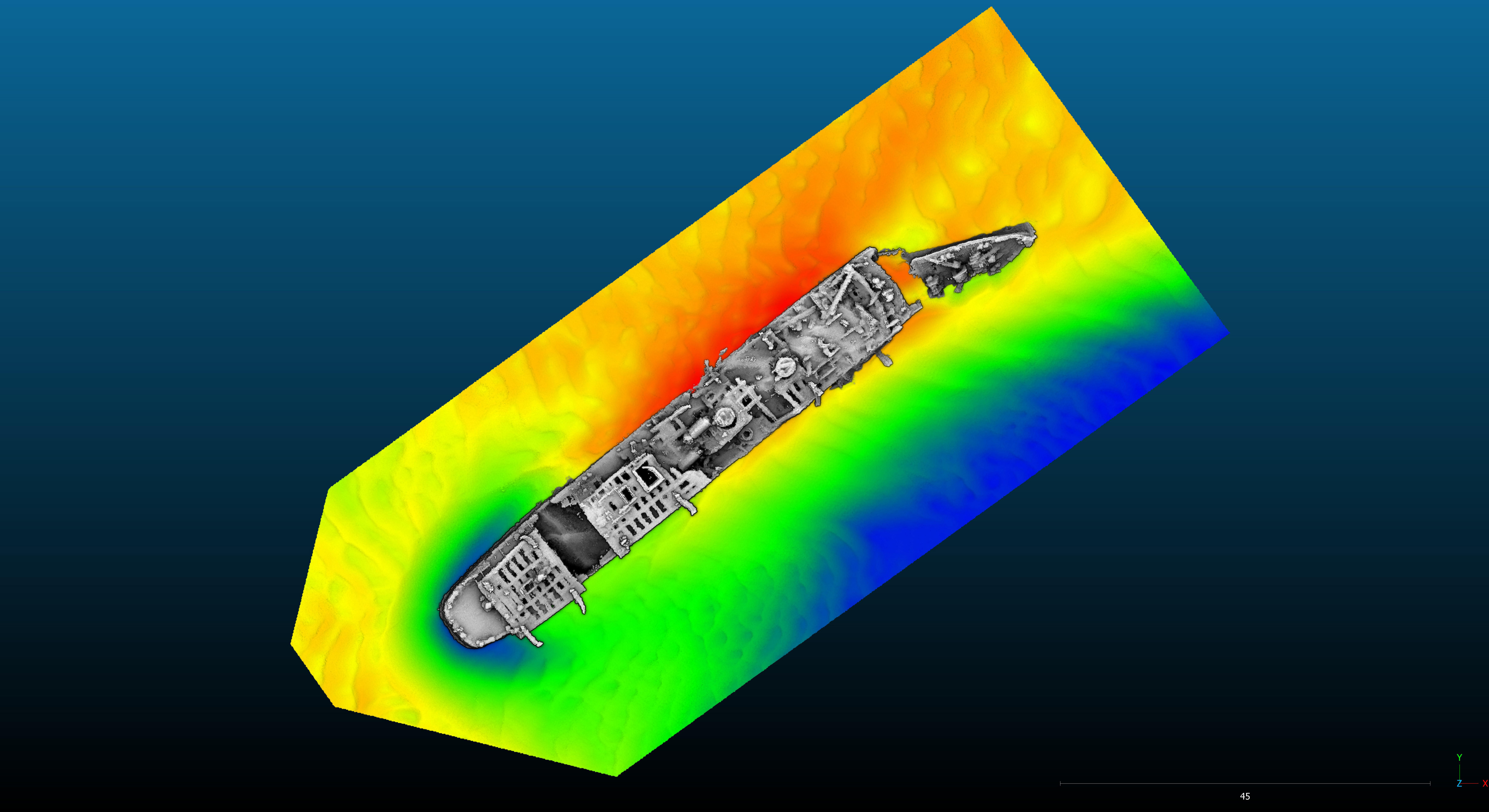 Undated handout photo issued by Historic England showing the multibeam survey of the wreck of the Normannia, used in Dunkirk Evacuation