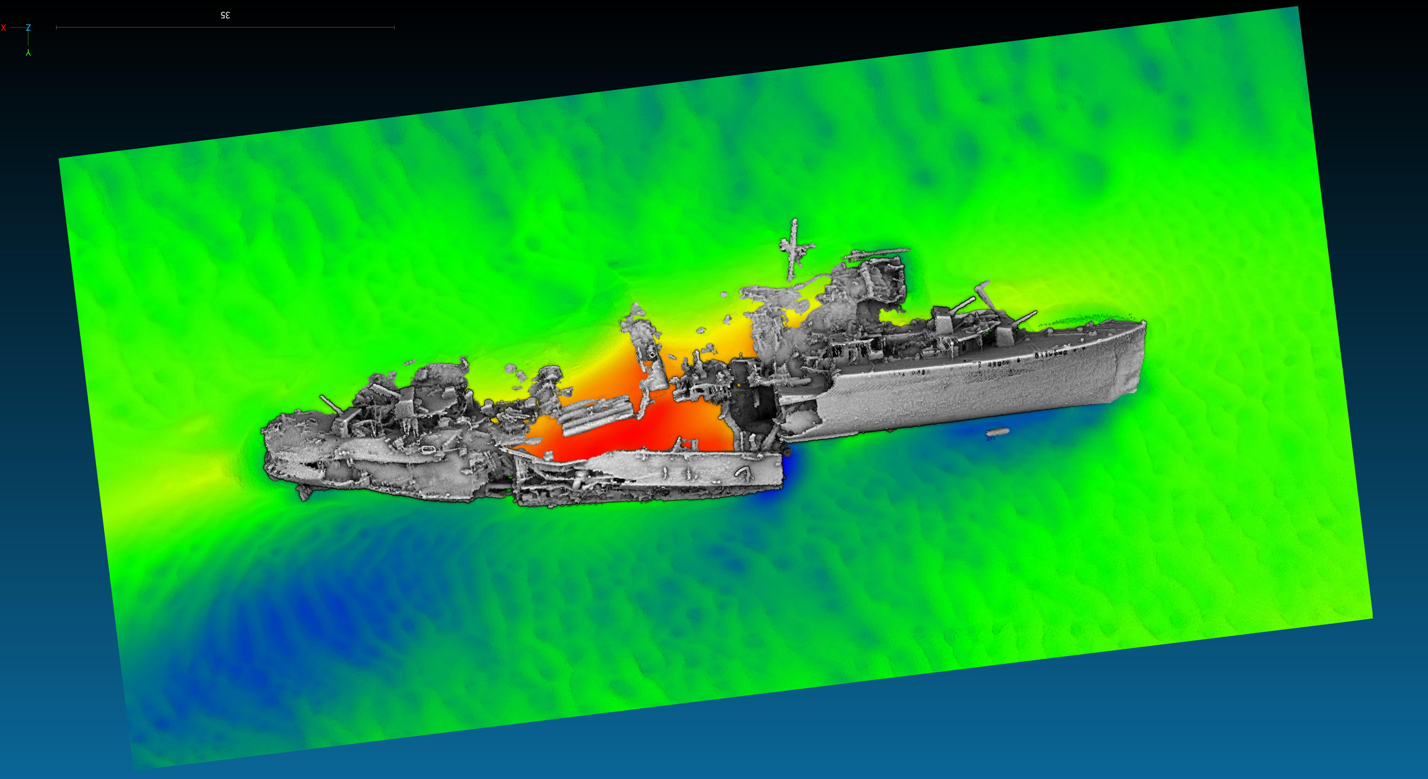 Undated handout photo issued by Historic England showing the multibeam survey of the wreck of the destroyer HMS Keith, used in Dunkirk Evacution in WWII 161023 CREDIT Historic England PA Wire