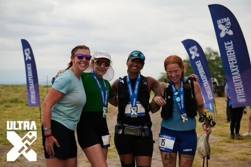 British veteran Tricia Sinclair (centre) with other competitors (Picture: PA).