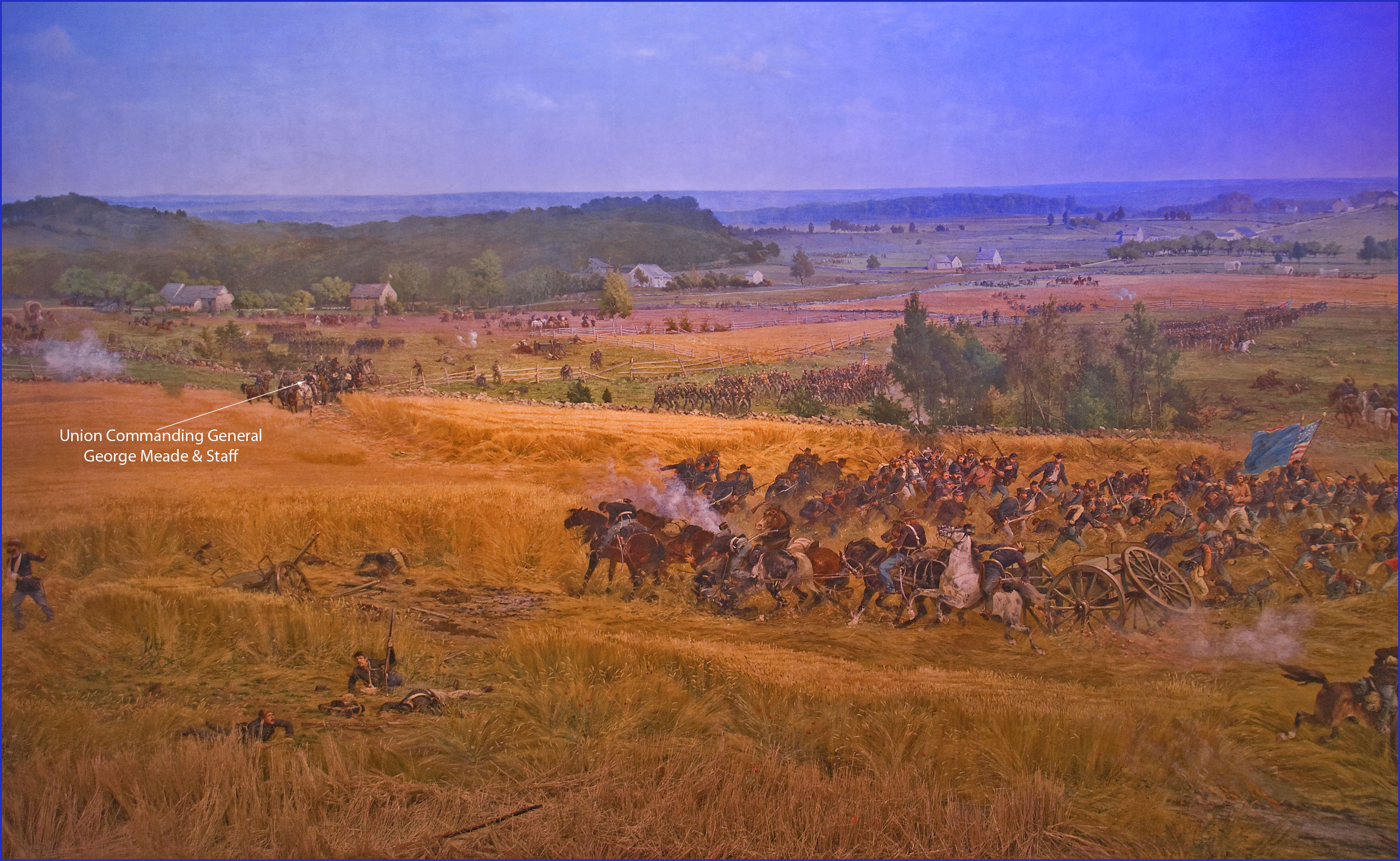 Meade and his staff advancing towards Cemetery Ridge during Pickett’s Charge (image: Paul Philippotea)