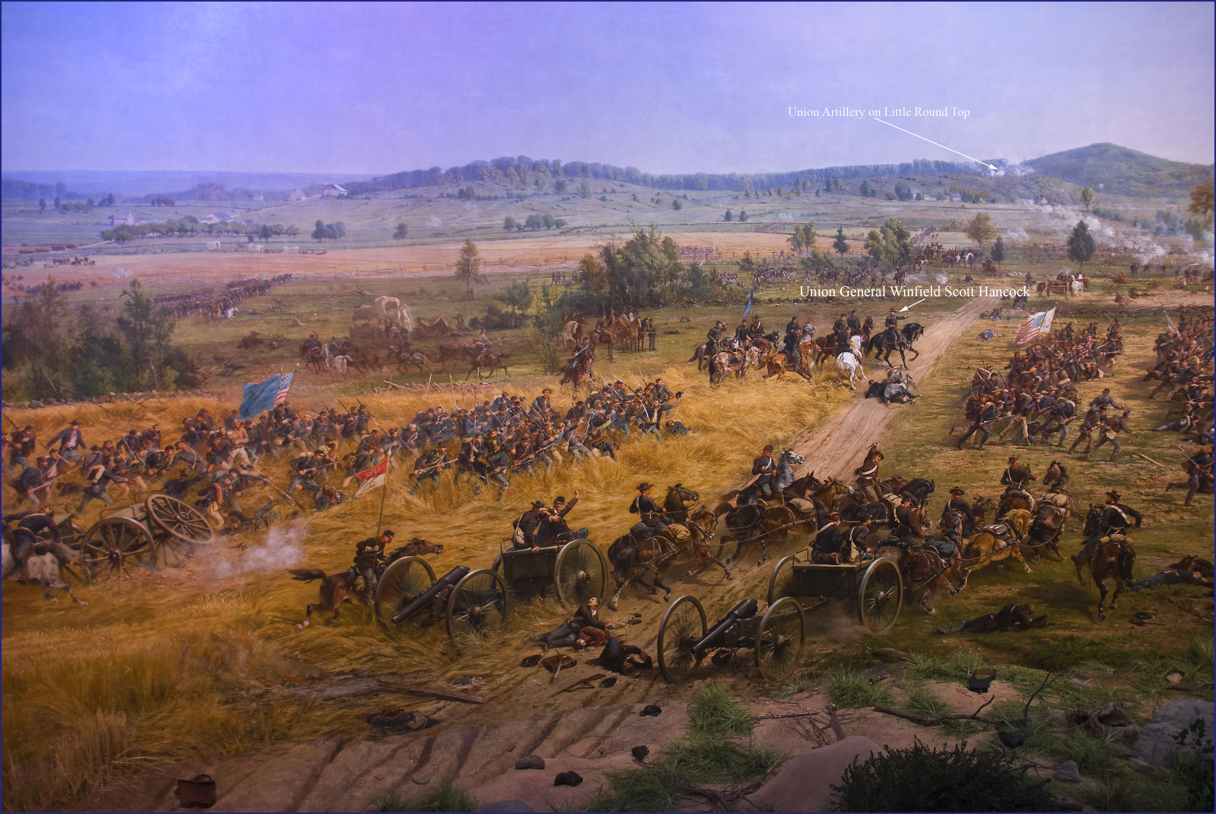 General Winfield Scott shown leading his men on horseback during Pickett’s Charge – he was wounded during the action (image: Paul Philippotea)