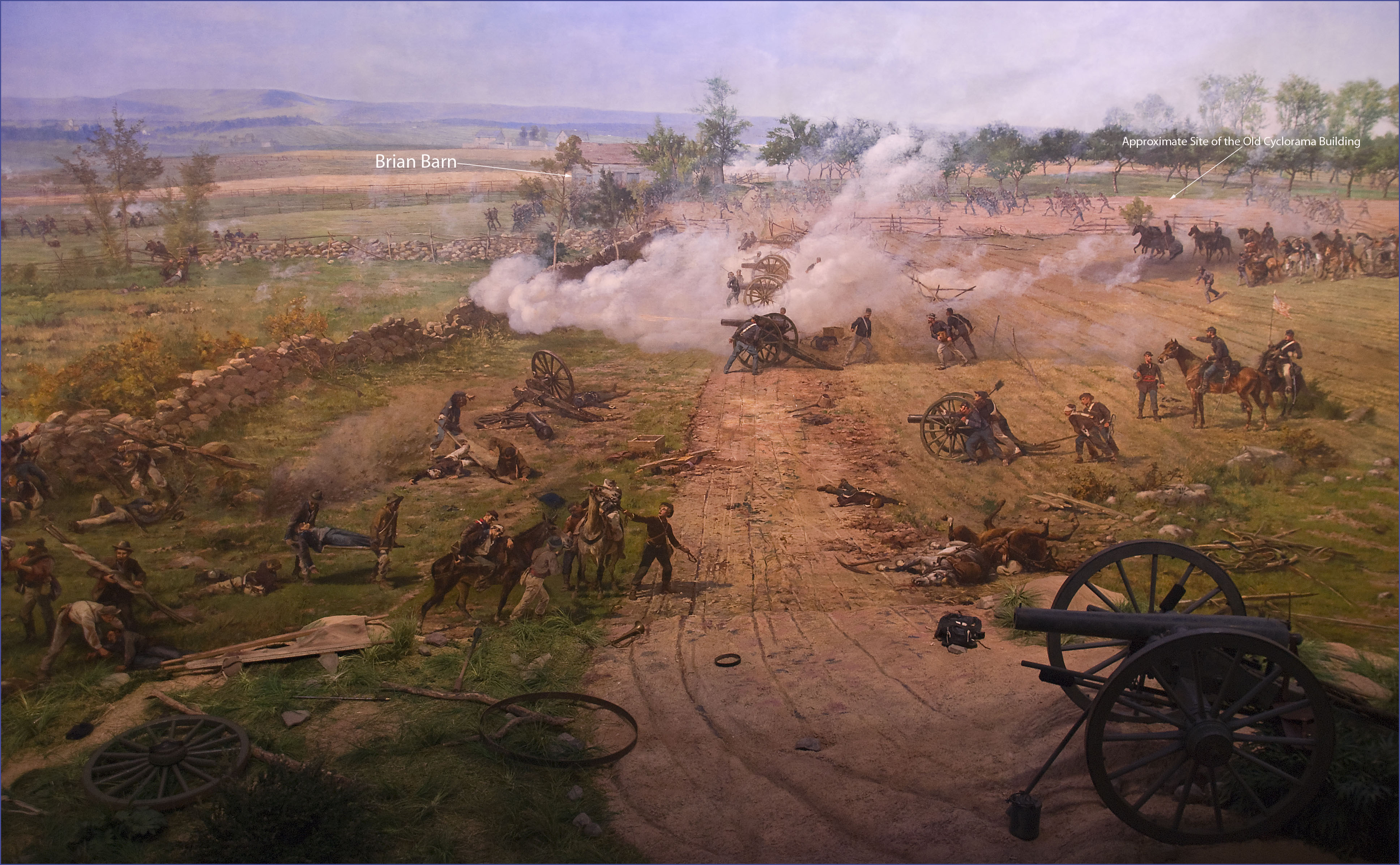 Artillery on Cemetery Ridge firing into Pickett’s Charge (image: Paul Philippotea)