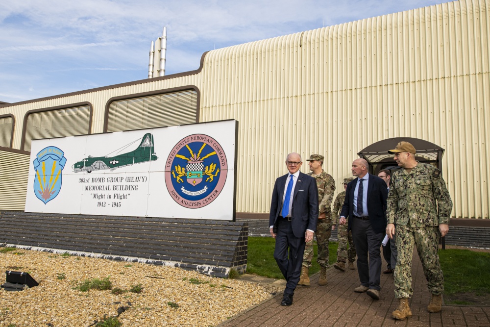 United States Ambassador to the United Kingdom, Robert Wood Johnson, during a visit to RAF Molesworth