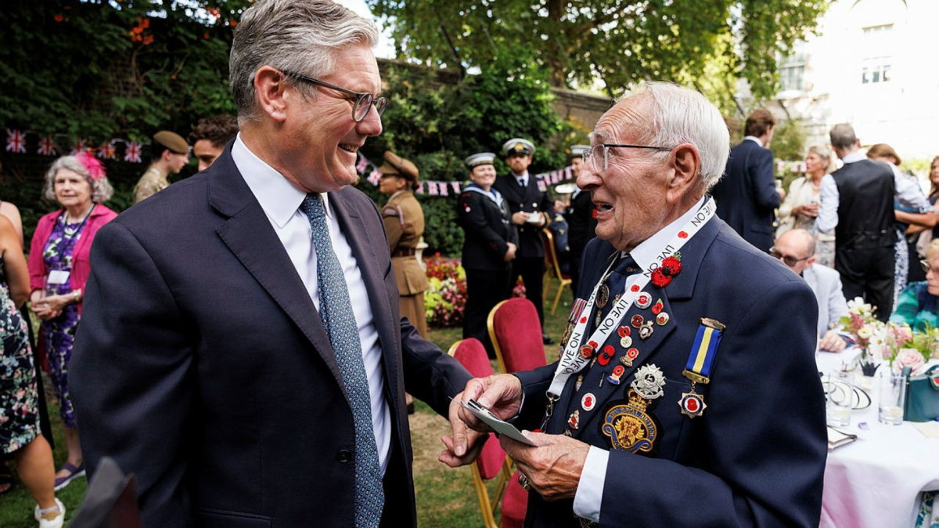 Sir Keir attended a reception to mark Victory in Japan Day in the garden of 10 Downing Street