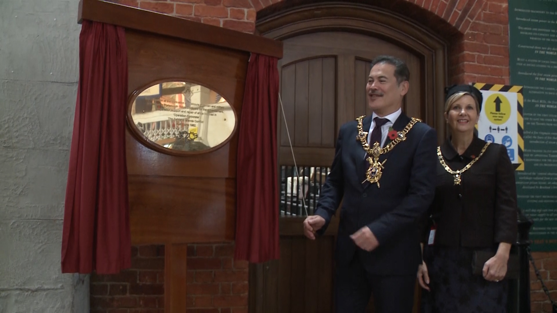 Unveiling ceremony at portsmouth base of historic dockyard plaque for dockyard workers for falklands war efforts 301020 CREDIT BFBS.jpg