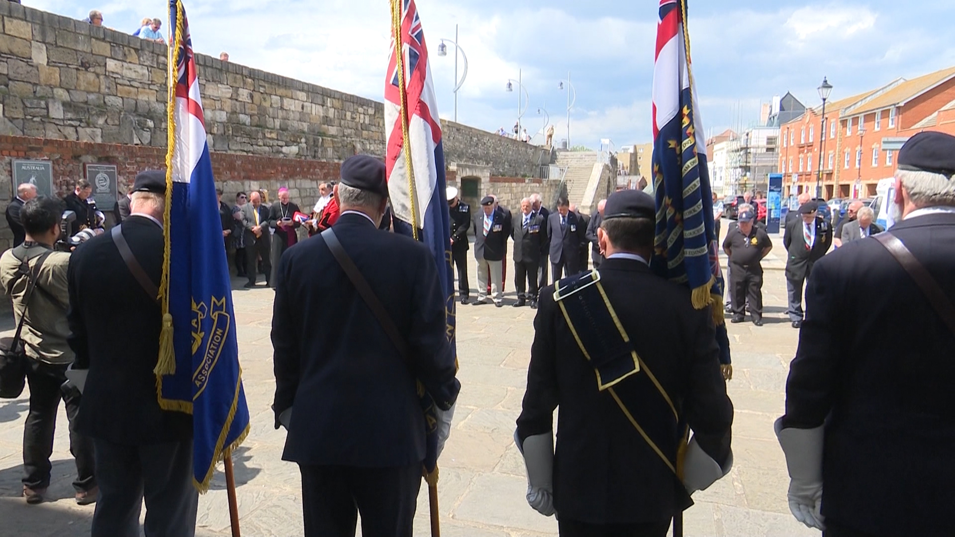 Veterans pay tribute to fallen comrades of the falklands war in Portsmouth Credit BFBS 140619
