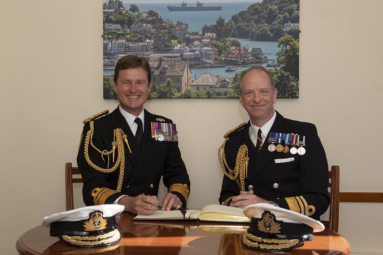 Vice Admiral Andy Burns (left) takes over from Vice Admiral Jerry Kyd (right)