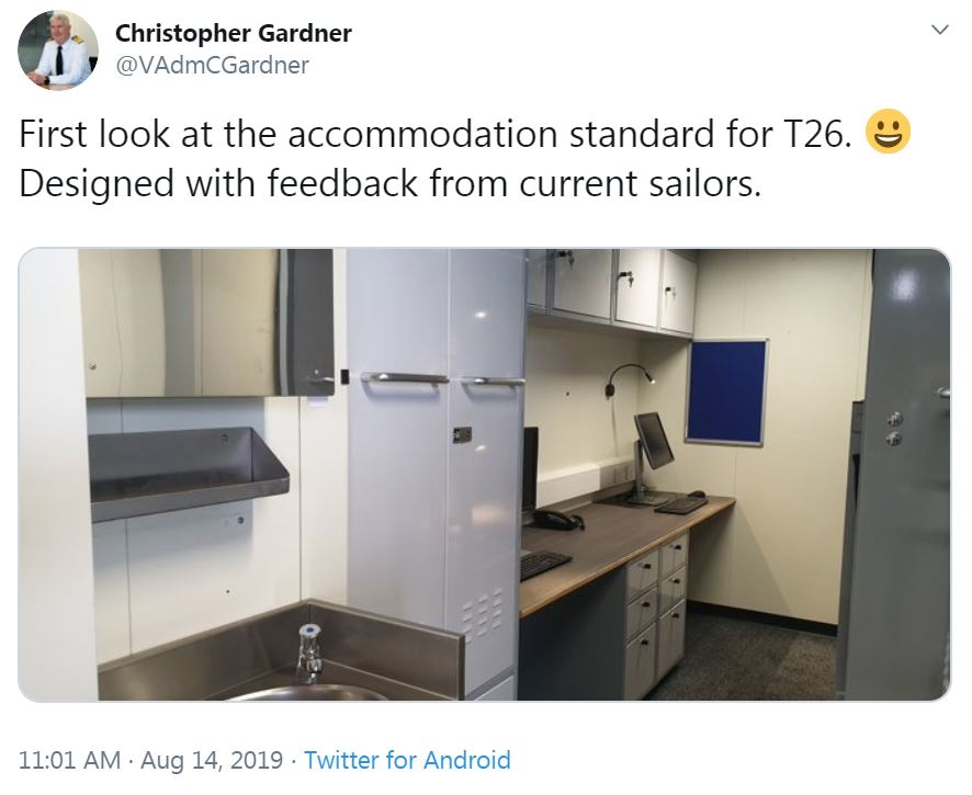 Vice Admiral Christopher Gardner Tweet inside Type 26 Frigate Credit Christopher Gardner Twitter