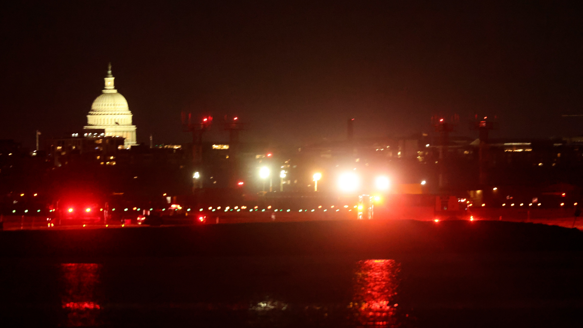 View of Reagan National Airport after an American Airlines passenger jet had crashed into a military helicopter while landing in Washington, DC 