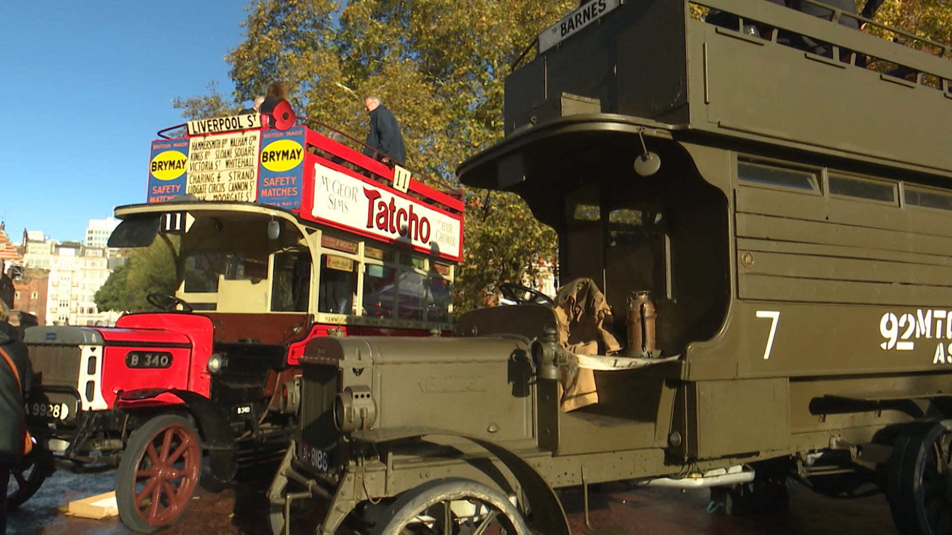 Vintage buses that would have been used in the Great War.
