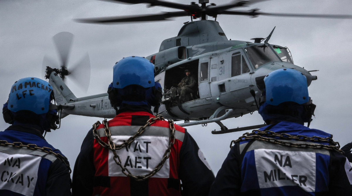 Viper floating in front of personnel on HMS Prince of Wales
