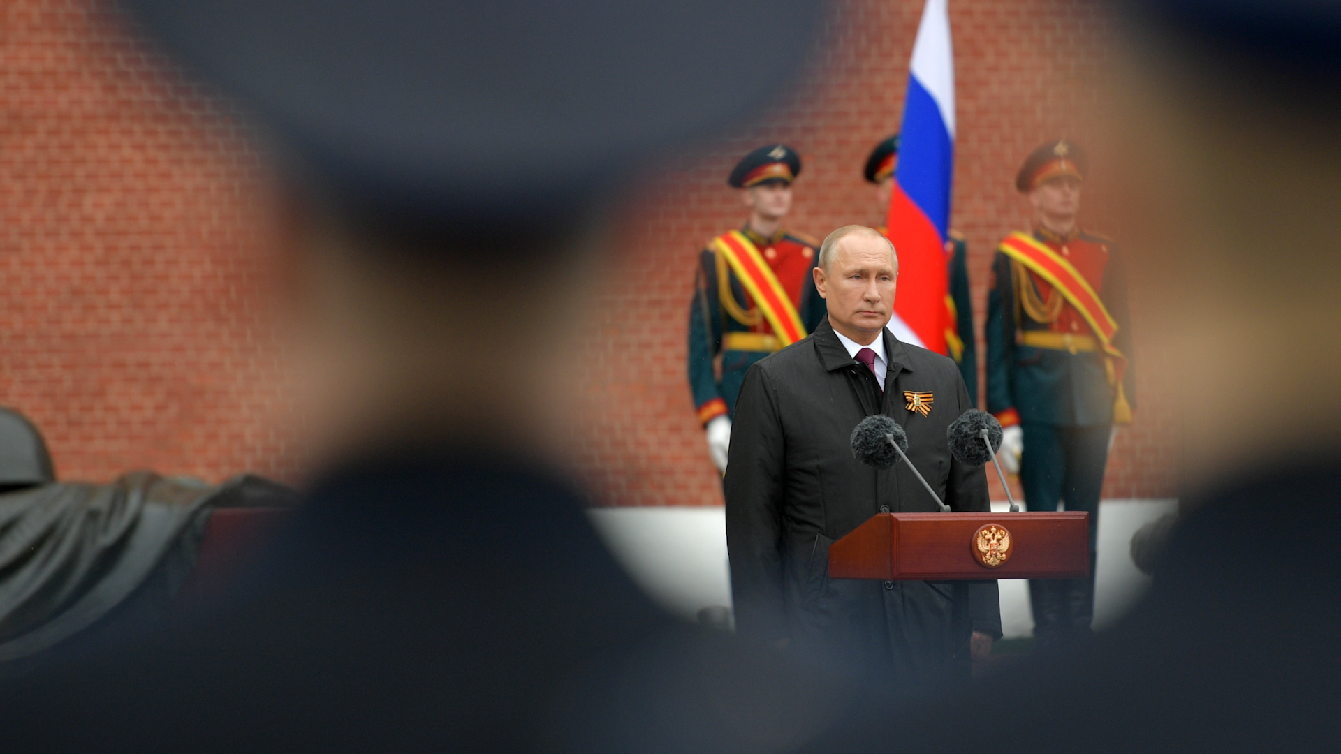 Vladimir Putin speaks during a flower laying ceremony marking the 75th anniversary of the victory over Nazi Germany in World War II at the Tomb of the Unknown Soldier 090520 CREDIT PA.jpg