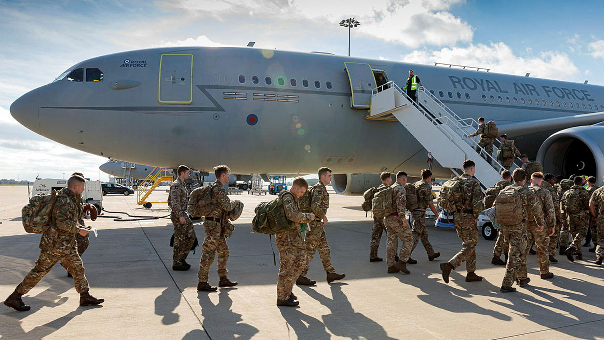 The Voyager aircraft is typically used to transport troops from RAF Brize Norton