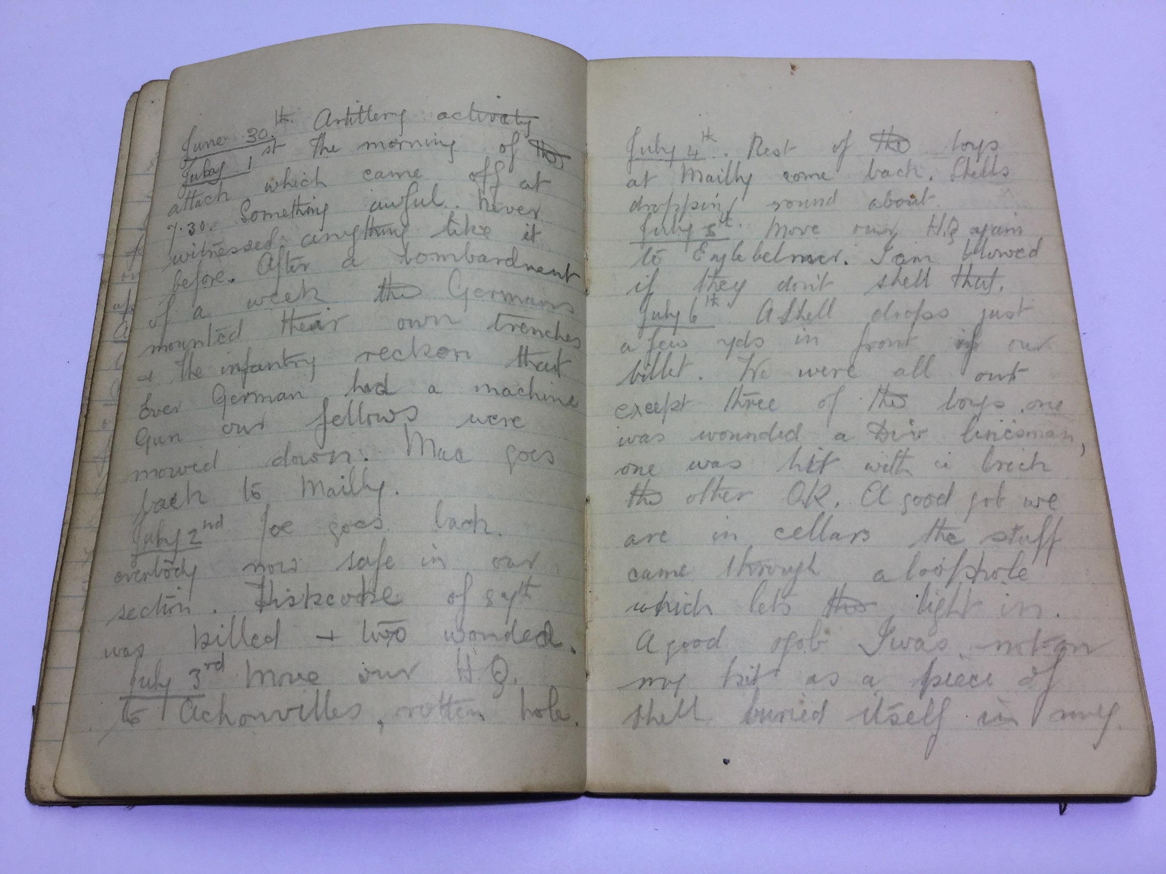 WWI Battle of Somme diary