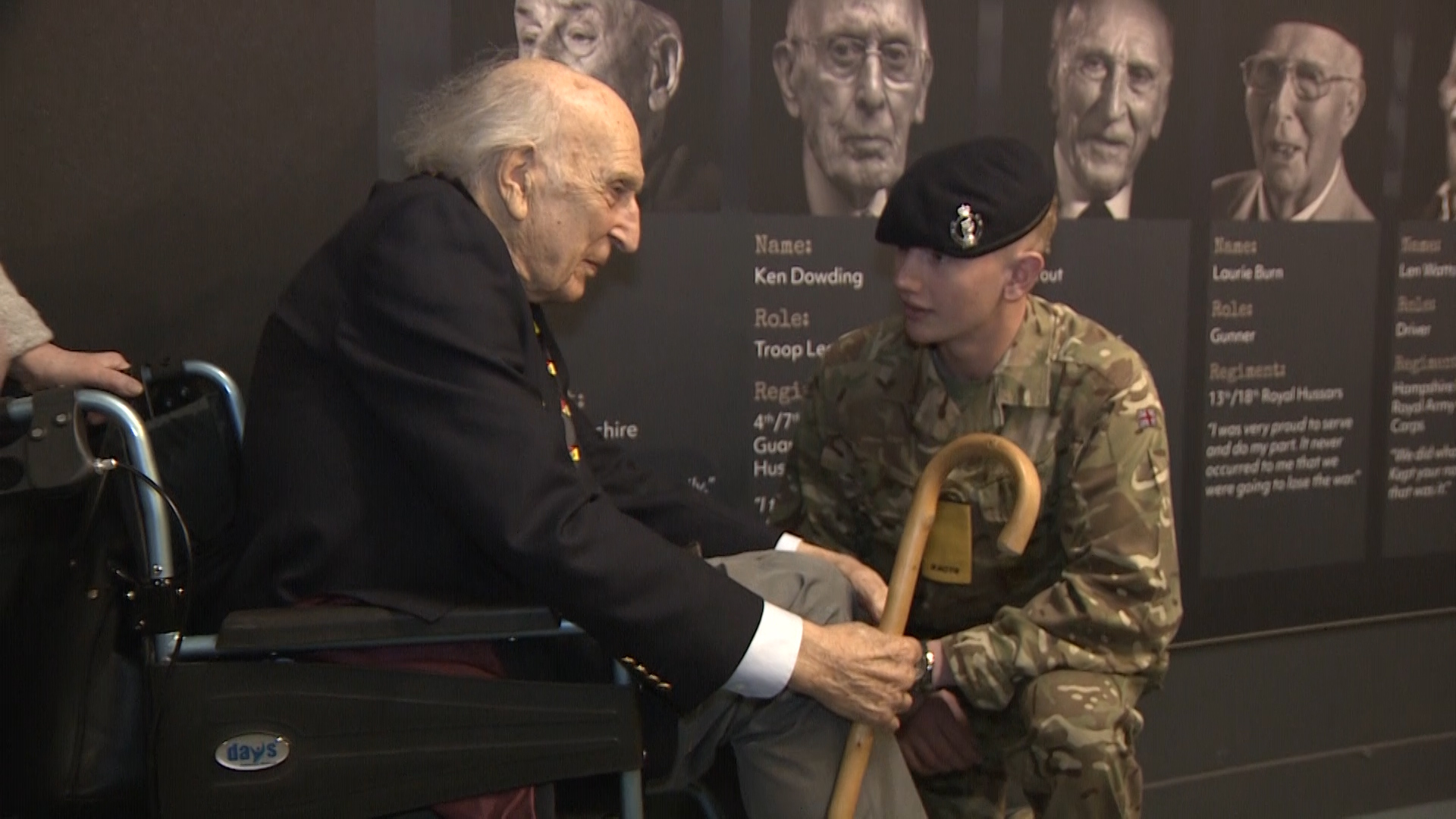 WWII Veteran Ken Tout speaks to a young soldier 040419 CREDIT BFBS.jpg