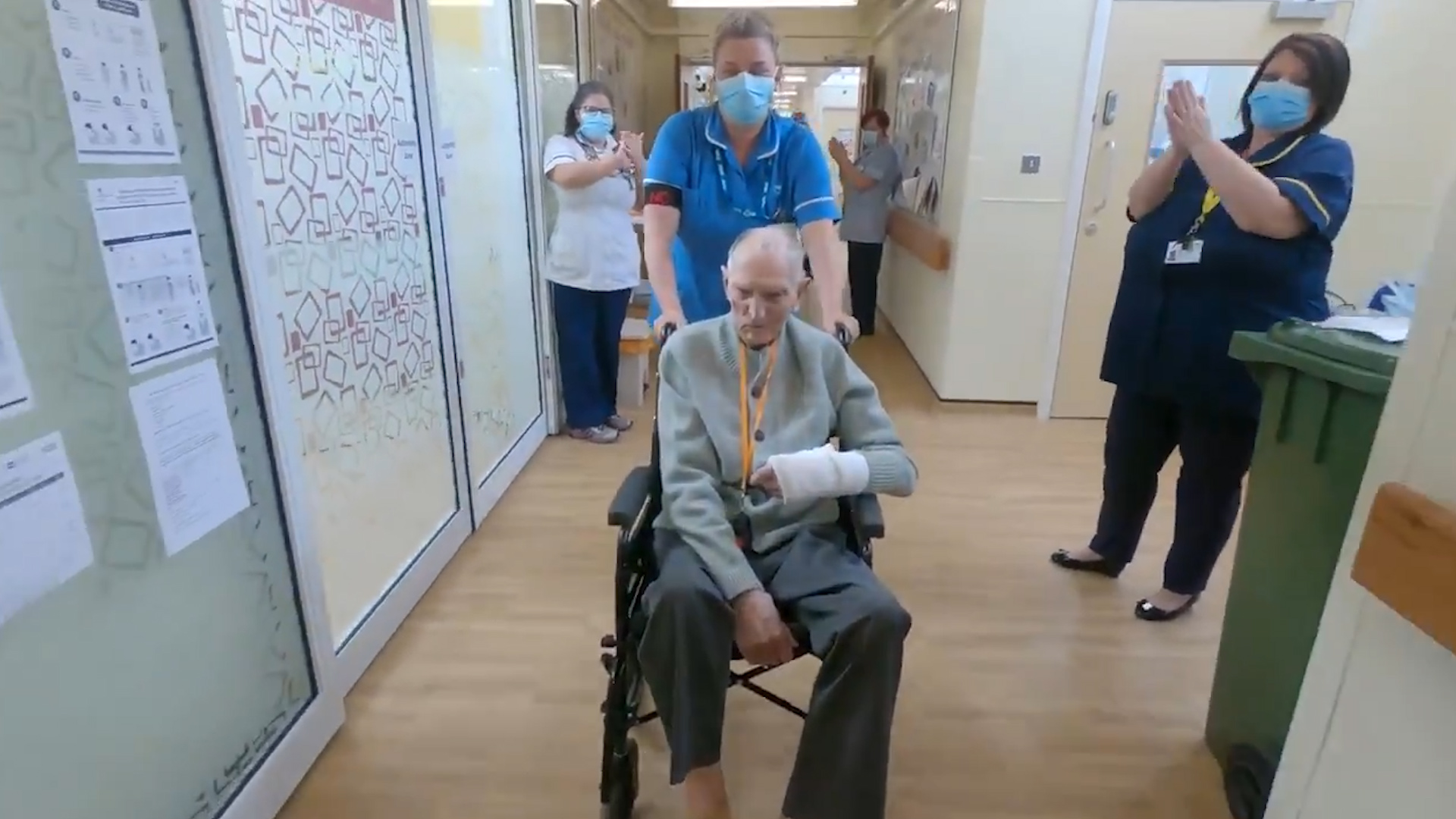 WWII veteran Albert Chambers leaves hospital in Doncaster after recovering from Coronavirus COVID19 090420 CREDIT NHS North East and Yorkshire Twitter.jpg