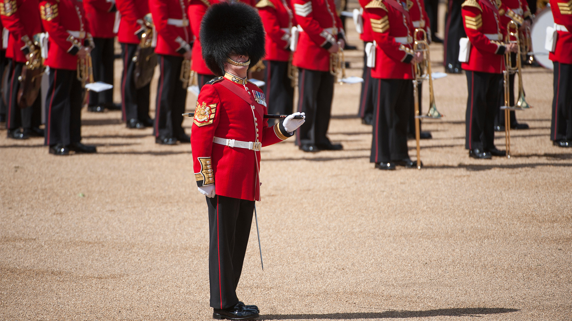 Welsh Guards takes the salute at the final official rehearsal one week prior to Trooping the Colour with Bill Mott