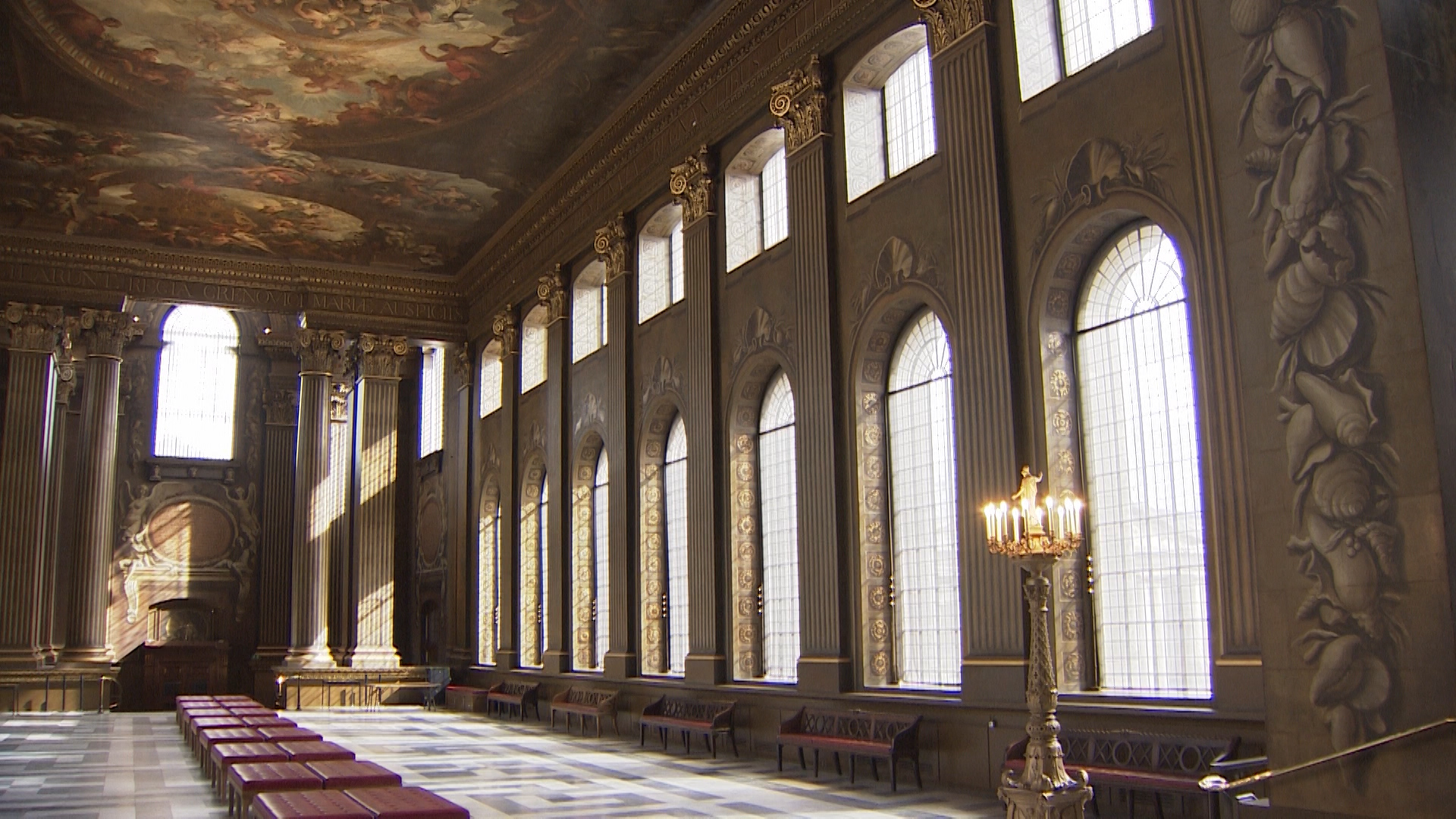 Windows at Painted Hall at Old Royal Naval College in Greenwich