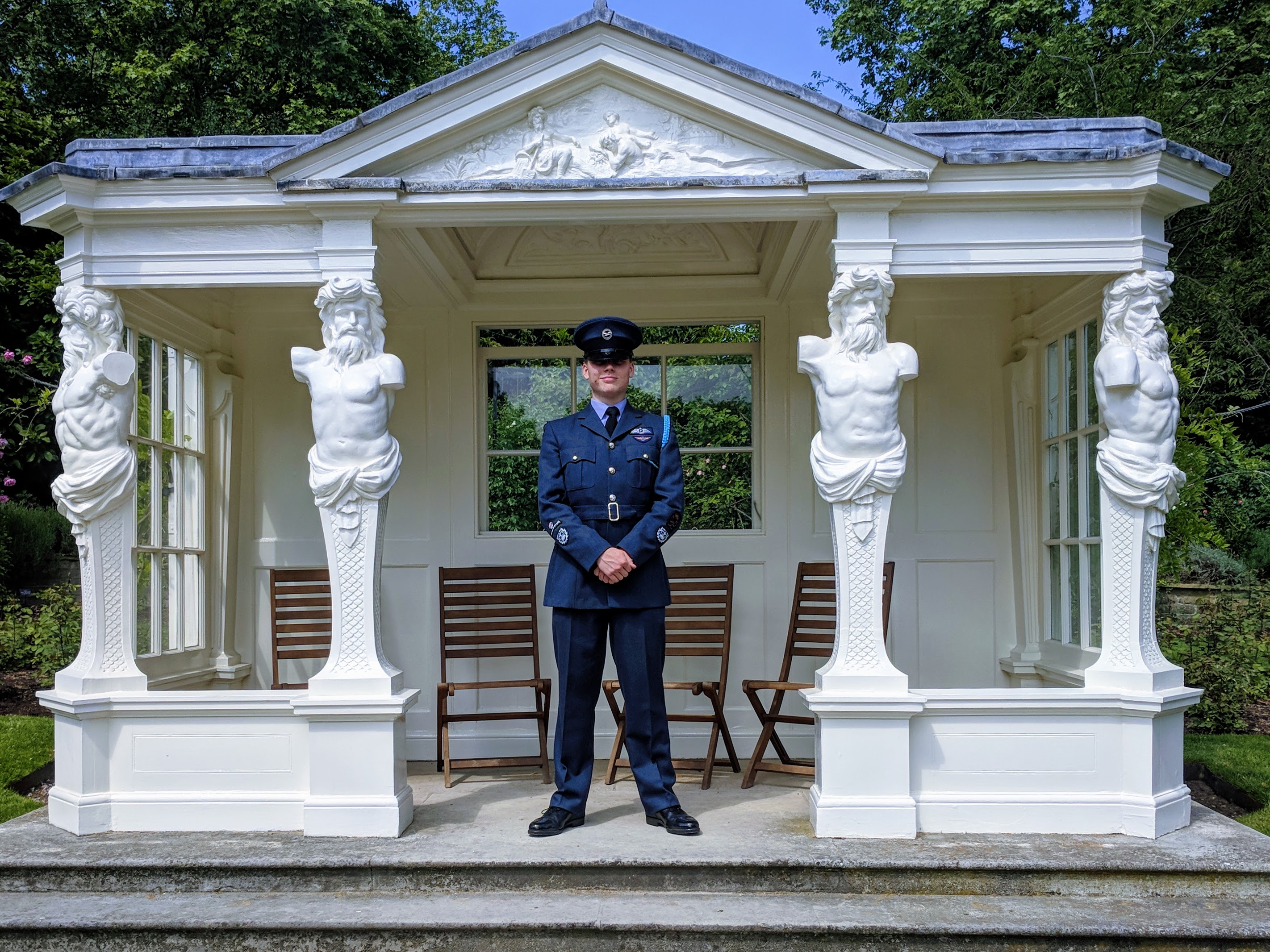 Cadet Warrant Officer Jordan Bertolaso of 1406 (Spalding) Sqn ATC by garden structure