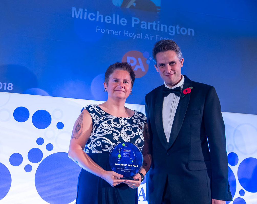 Michelle Partington, Woman of the Year 2018, with Gavin Williamson.
