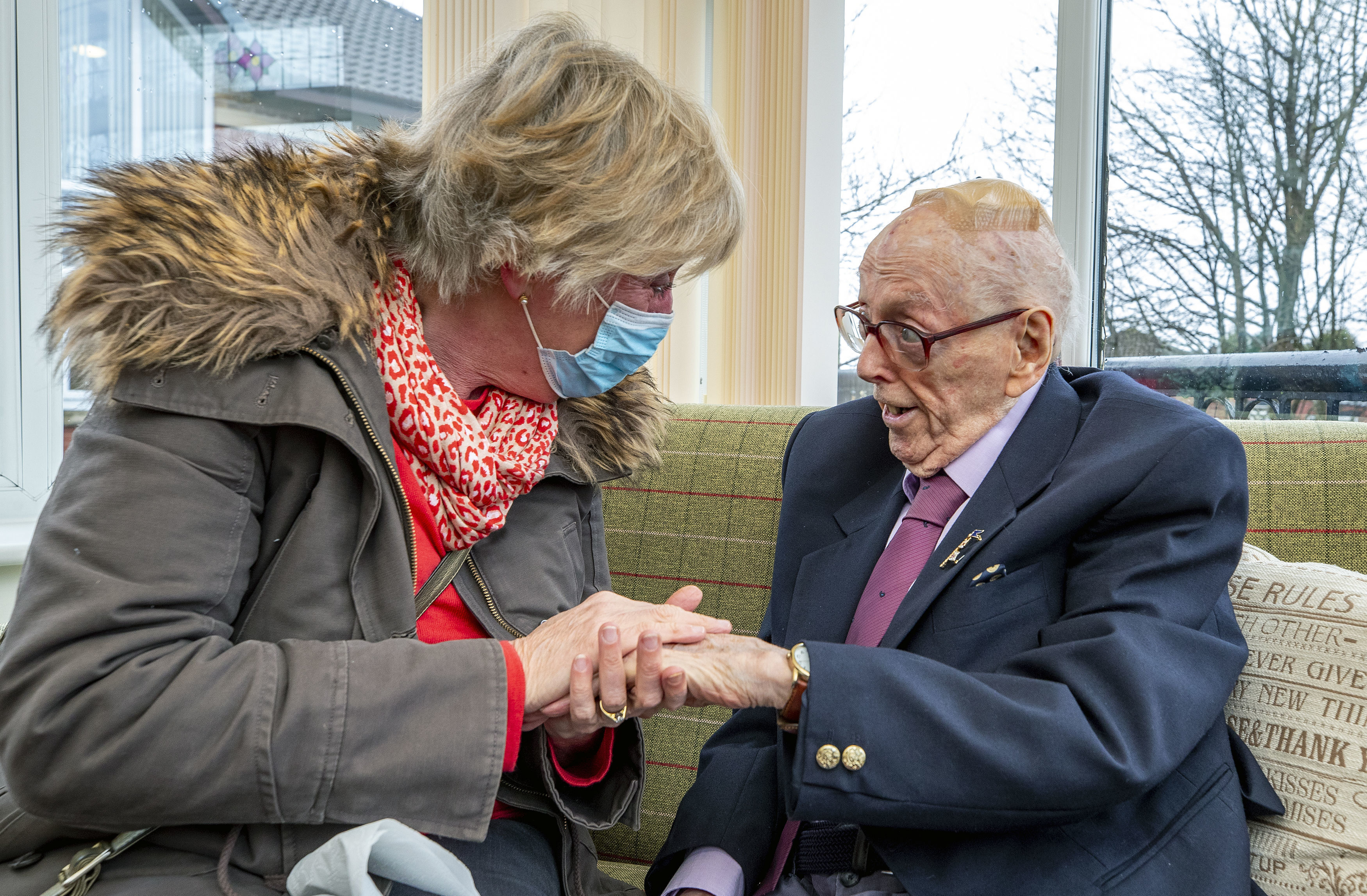 World War II veteran Eric Bradshaw is reunited with his daughter Ruth at Millfield Care Home, Oldham, Greater Manchester