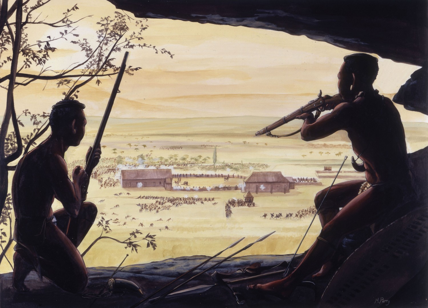 Zulus observe Rorke's Drift from Shiyane Hill